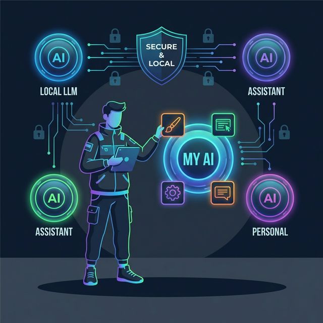 A person customizing glowing AI cores, symbolizing the freedom of local on-device AI